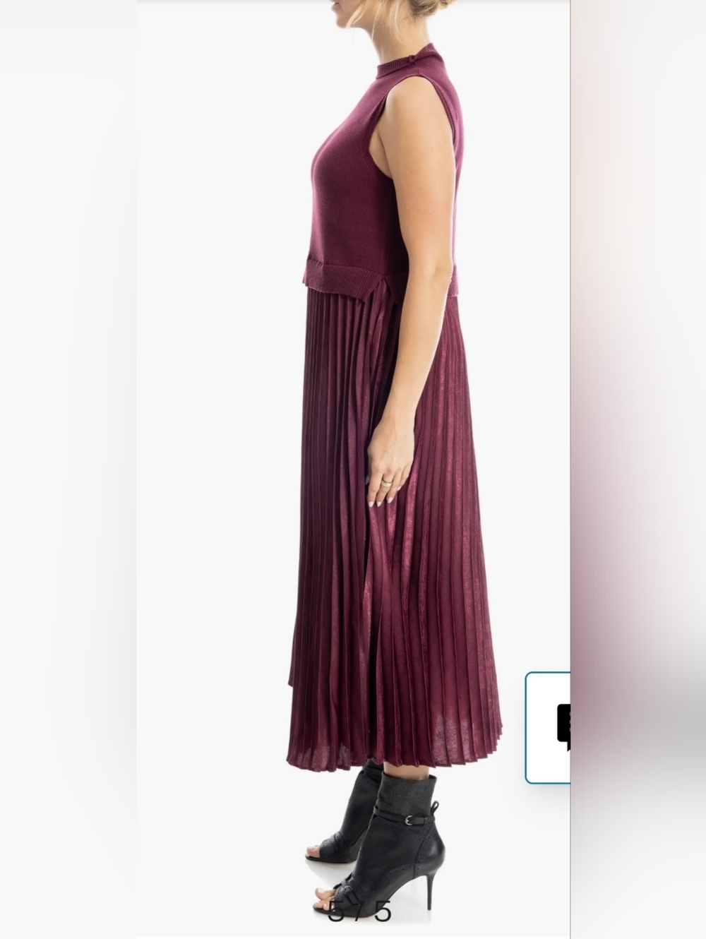 Max Studio Sleeveless Pleated Maxi Dress in Burgundy - Picture 3 of 11